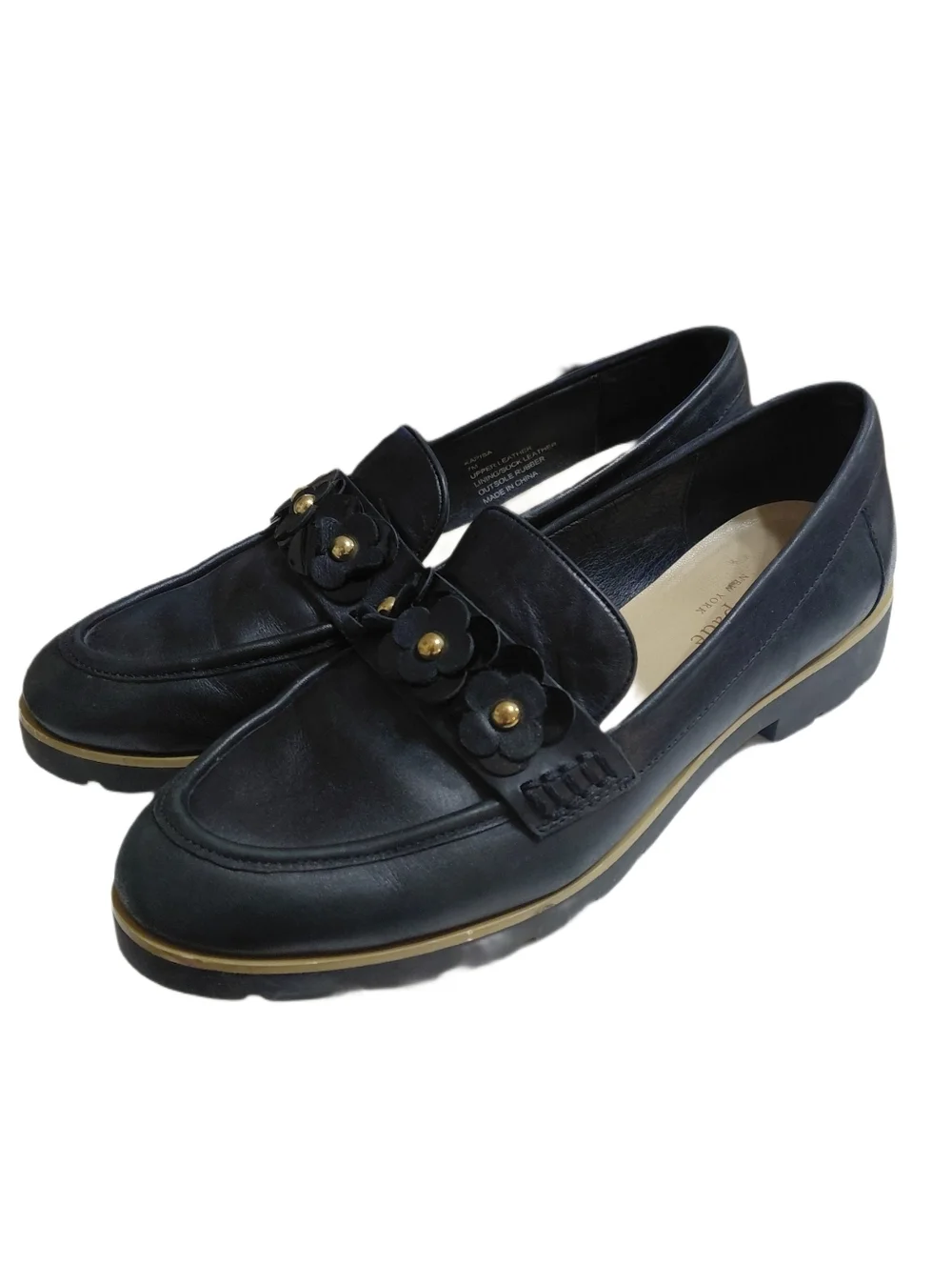 kate spade Flowered Black Leather Penny Loafers Karissa Size 7 M